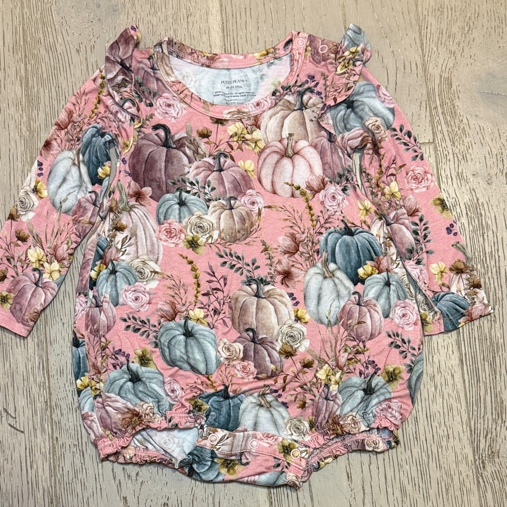 Floral Pumpkin Print Baby Romper